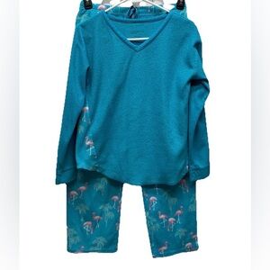Cuddl Duds women's pajamas size small fleece flamingo pants shirt pjs blue